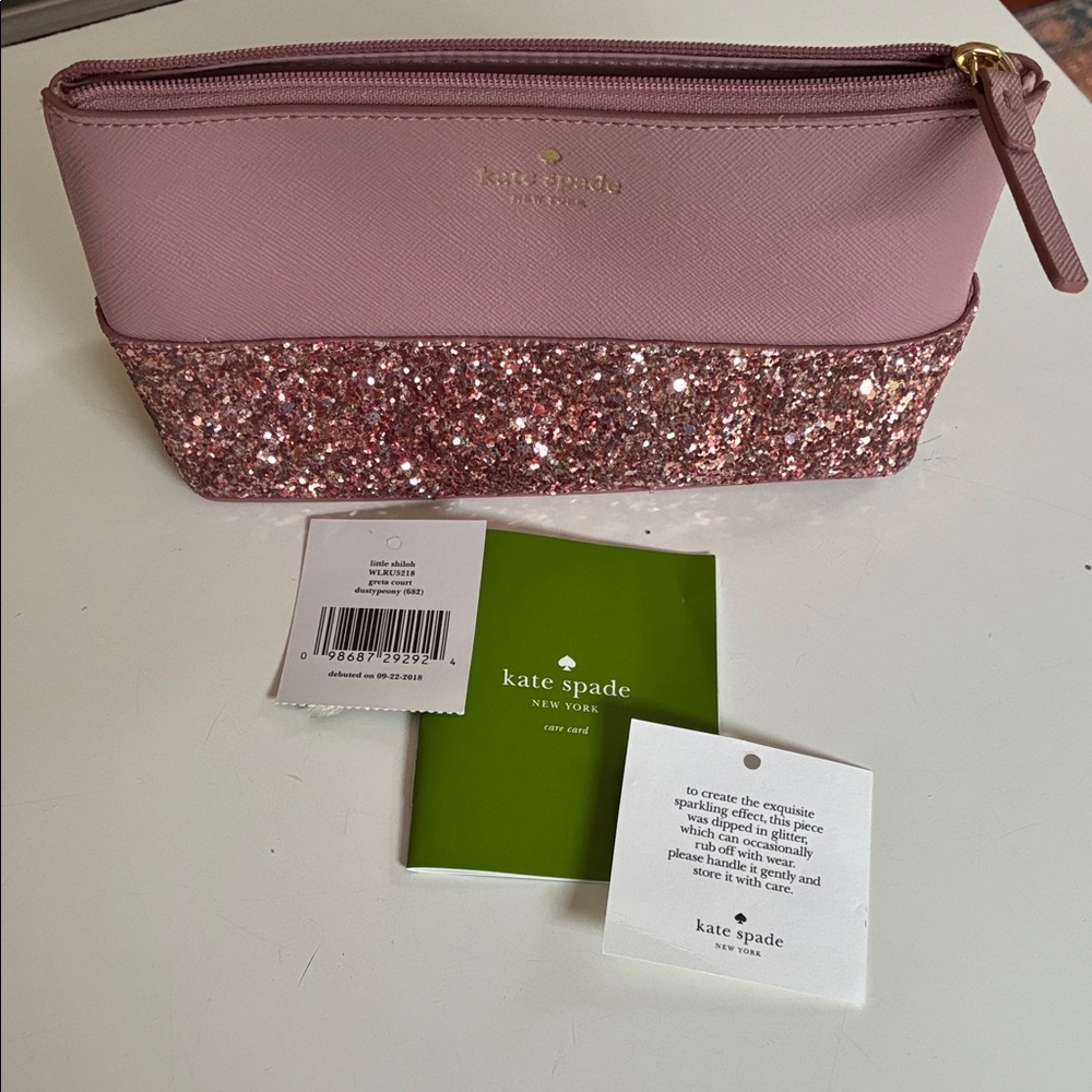 Kate Spade Pink Glitter Cosmetic Bag